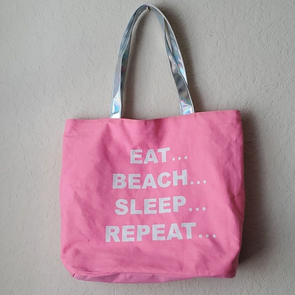 Canvas Tote bag women’s pink canvas beach bag with hologram straps